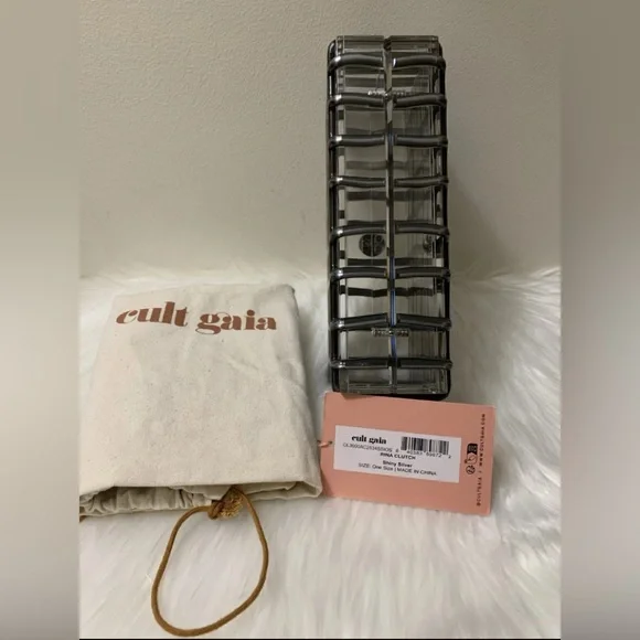 Cult Gaia Rina Caged Clear Acrylic Clutch Bag In Shiny Silver NEW IN BOX $388 - Picture 9 of 15